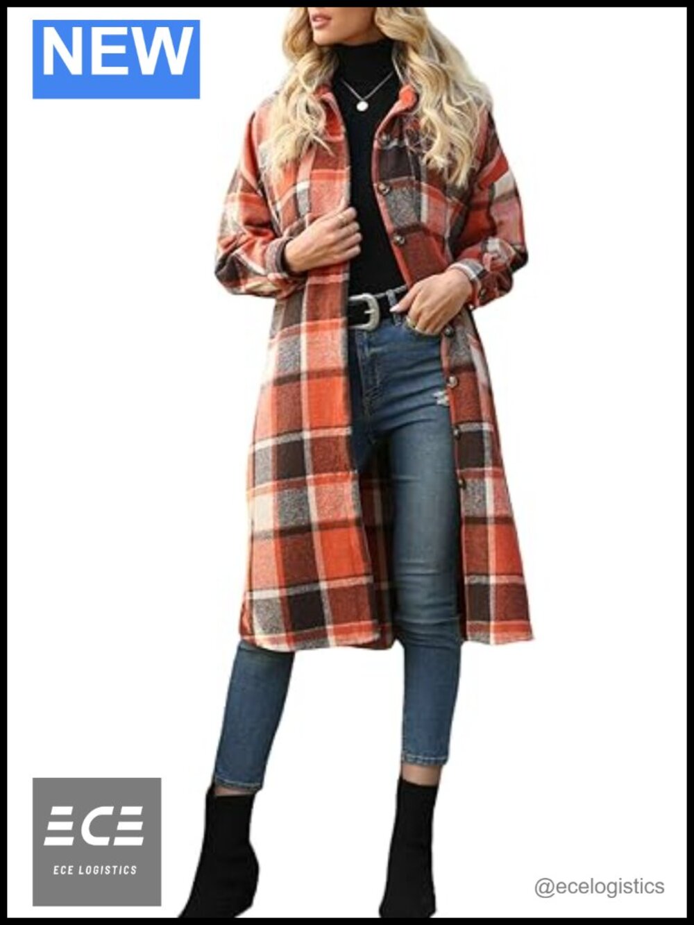 Wool Blend Plaid Long Shirt Jacket Button Up Shacket Oversized